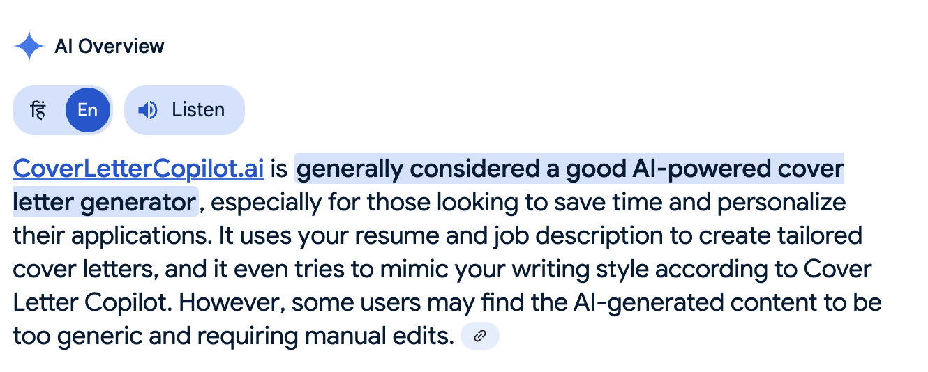 Google AI Overview Review - Cover Letter Copilot